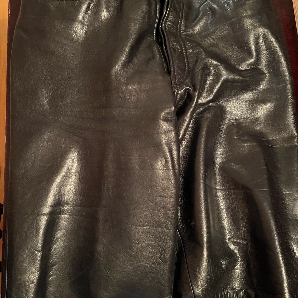 Black Straight Leg Leather Jeans